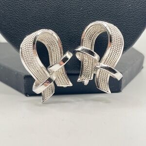 Vintage Mid-Century 40s CORO Silver Tone Knot Horseshoe Clip-On Earrings